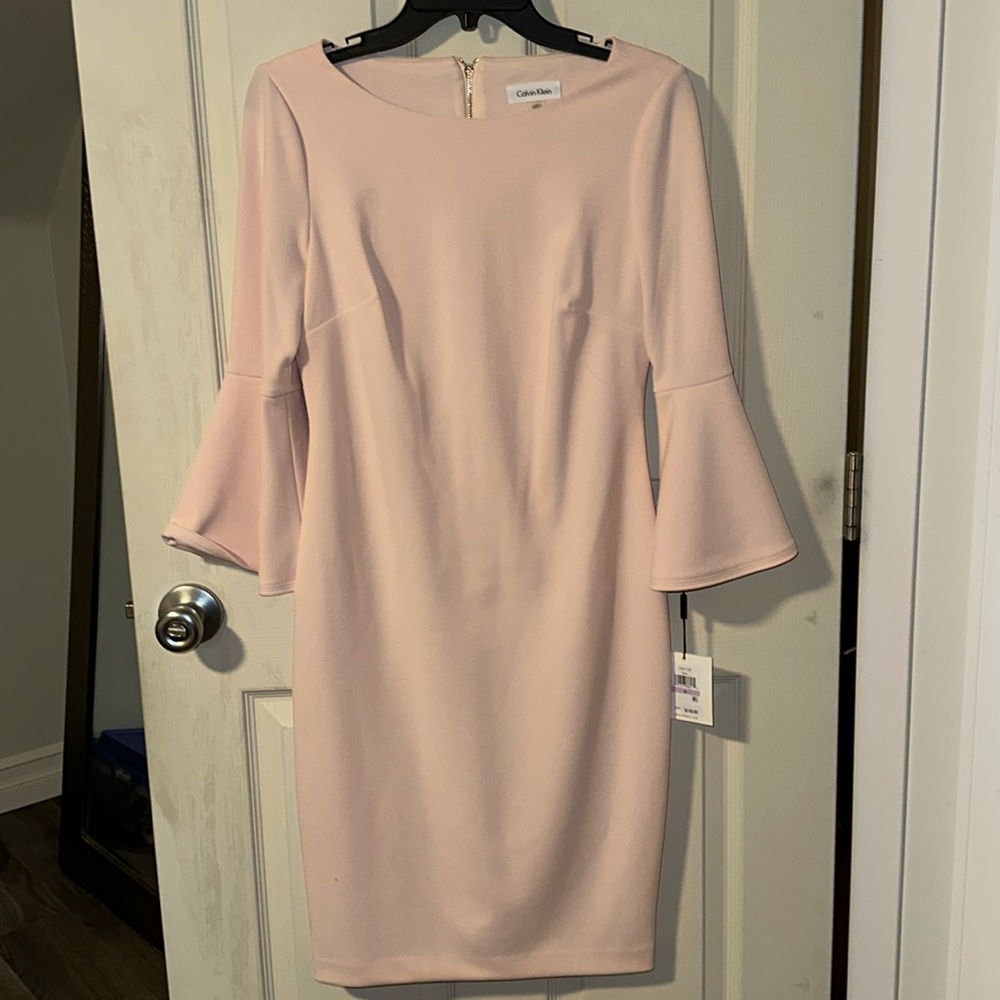 Calvin Klein blush dress with tulip sleeves